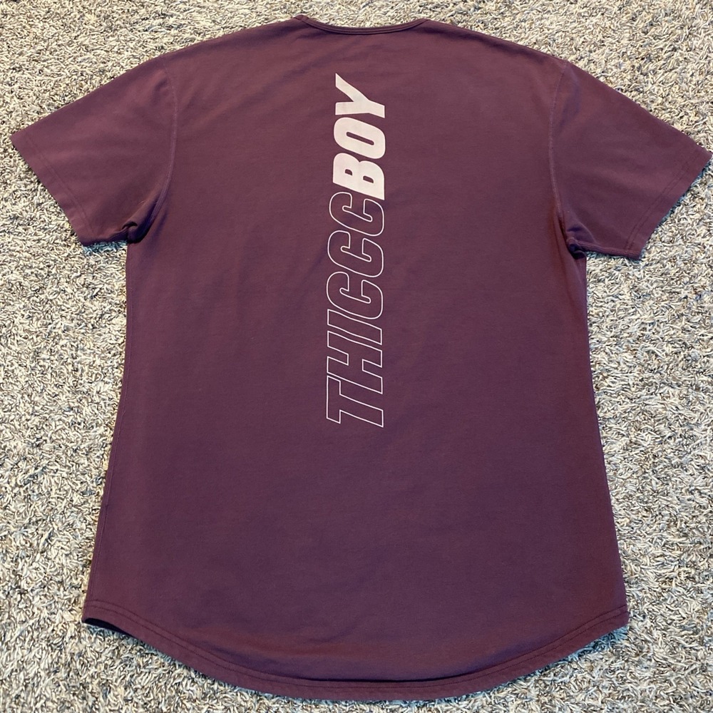 BYLT Thiccc Boy Drop-Cut Lux T-Shirt Men Large Maroon Brendan Schaub Podcast Tee